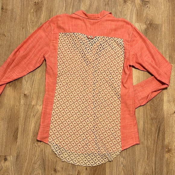 Free People Slubby Road Trip Lace Crochet Back Button Down Shirt - Picture 7 of 7